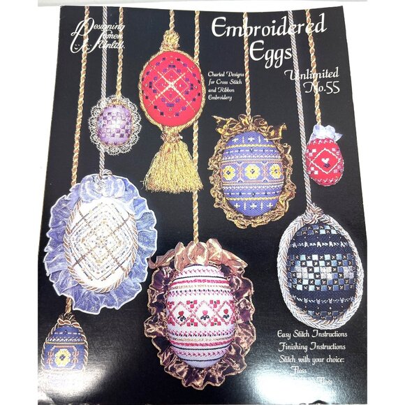 "Embroidered Eggs Unlimited No.55 Cross Stitch & Ribbon Embroidery Pattern Bookl - Picture 1 of 3